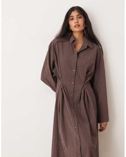 ASOS Brown Maxi Shirt Dress With Cinched Waist Detail