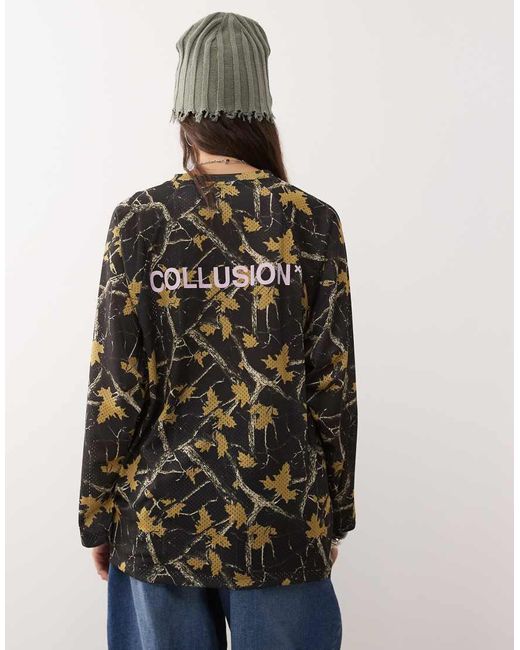 Collusion Multicolor Camo Printed Airtex Long Sleeve Top