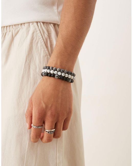ASOS Natural 3 Pack Beaded Bracelet Set for men