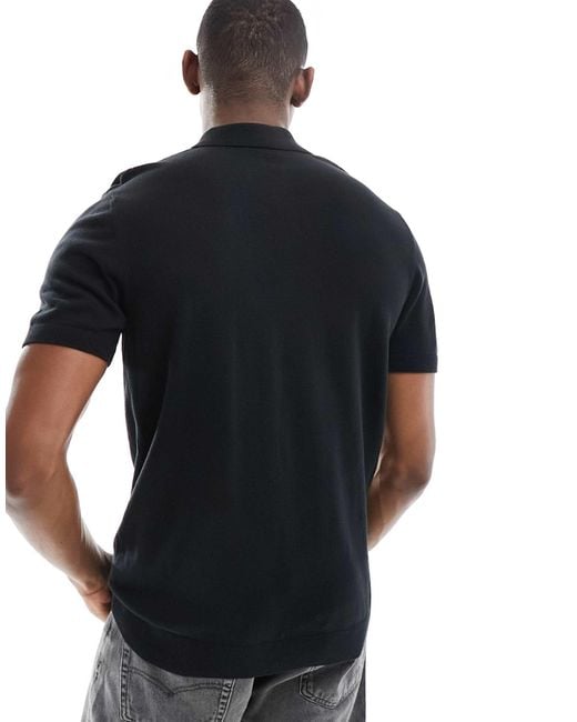 SELECTED Black Knitted Polo for men