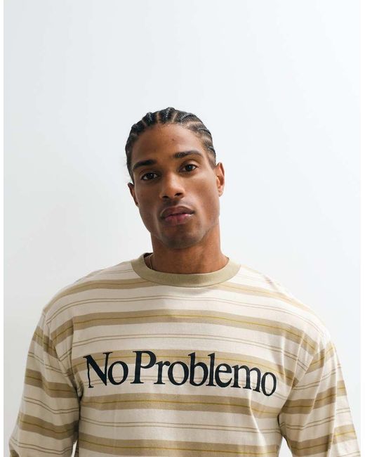 No Problemo Natural Long Sleeve Large Front Logo T-Shirt for men