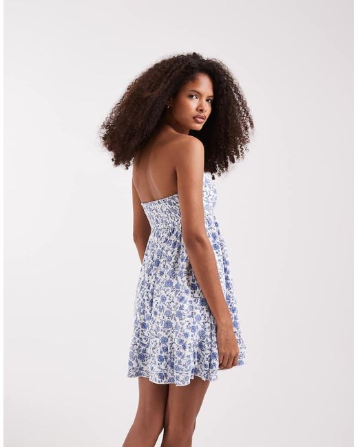 Hollister White Bandeau Tie Up Ruffle Babydoll Mini Dress