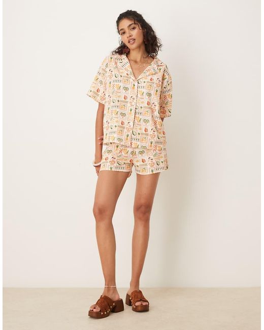 ASOS Overhemd Met Omslagkraag Met Vakantiepalmboomprint, Deel Van Co-Ord Set in het Brown