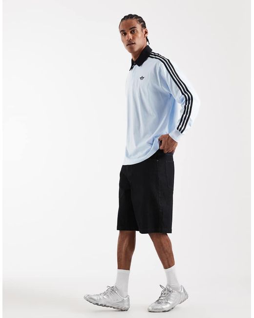 Adidas Originals Blue Three Stripe Long Sleeve Polo for men