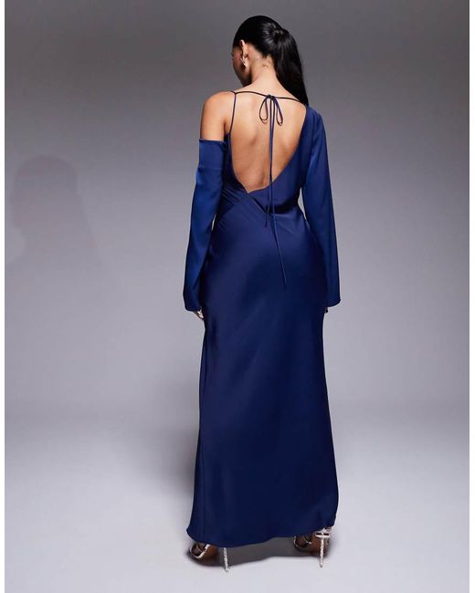 ASOS Blue Asymmetric Neckline Tie Back Midi Dress