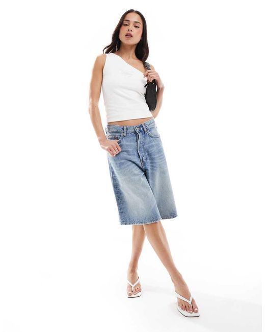 Hollister White Diamante Motif One Shoulder Top