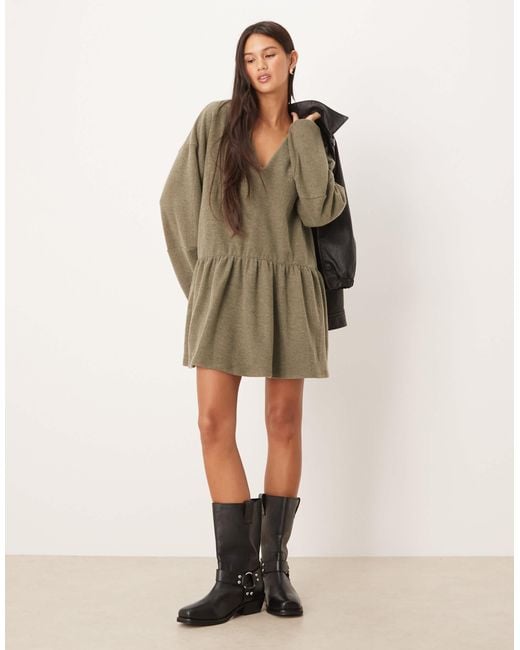ASOS Green Supersoft V Front Dropped Waist Mini Dress