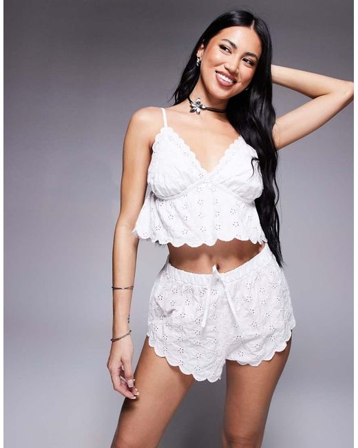 River Island Gray Broderie Cami And Shorts Pyjama Set