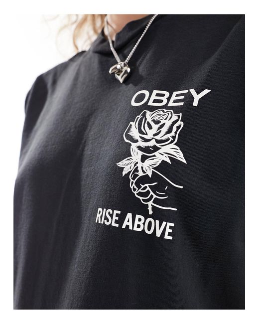 Obey Black Unisex Pigment Dye Rose Graphic T-shirt