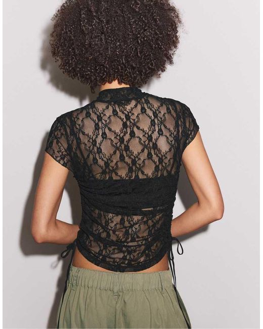 Stradivarius Black Short Sleeve Qipao Style T-shirt