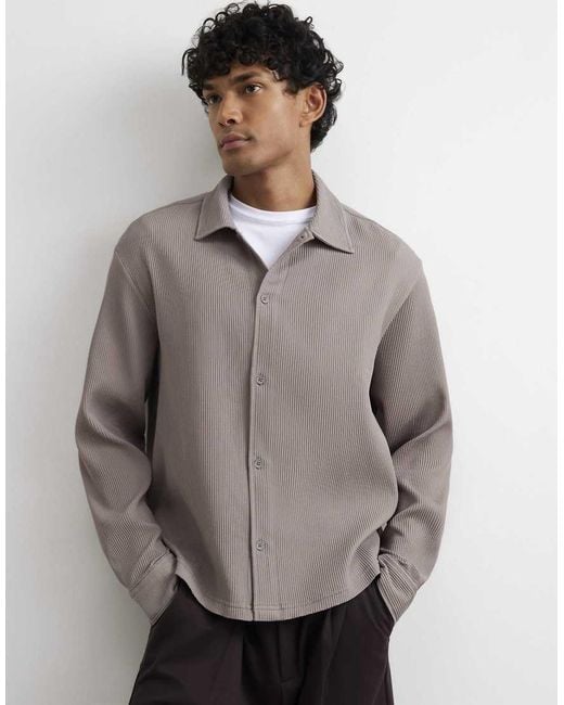 River Island Gray Boxy Fit Long Sleeve Plisse Shirt for men