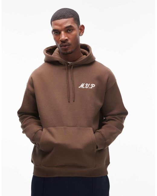 Felpa Con Cappuccio Oversize Con Ricamo “Mvp” Sul Davanti E Sul Retro di Topman in Brown da Uomo