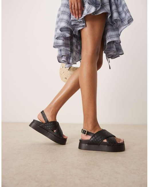 ASOS Natural Flame Woven Cross Strap Footbed Sandals