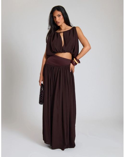 Missy Empire Brown Woven Ruched Tie Front Crop Top