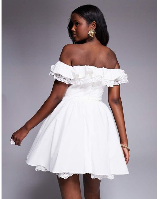 House Of Cb White Jaide Cotton Off Shoulder Corset Mini Dress