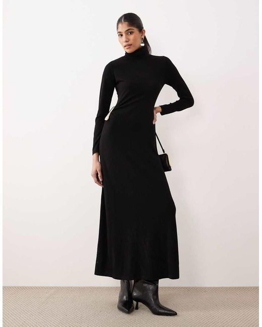 Mango Black High Neck Long Sleeve Maxi Dress With Hardware Detail