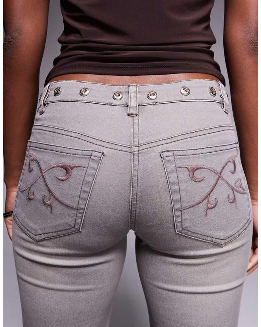 I.AM.GIA Purple Greer Low Rise Cross Front Stud Detail Waistband Slim Kick Flare Jeans