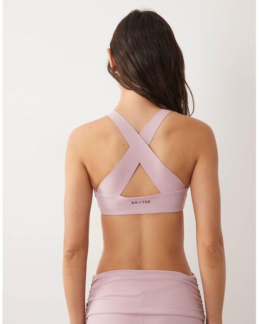 BO+TEE Pink Bo+tee Halterneck V-neck Cross Back Sports Bra