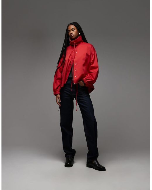 ASOS Red Funnel Neck Button Through Jacket