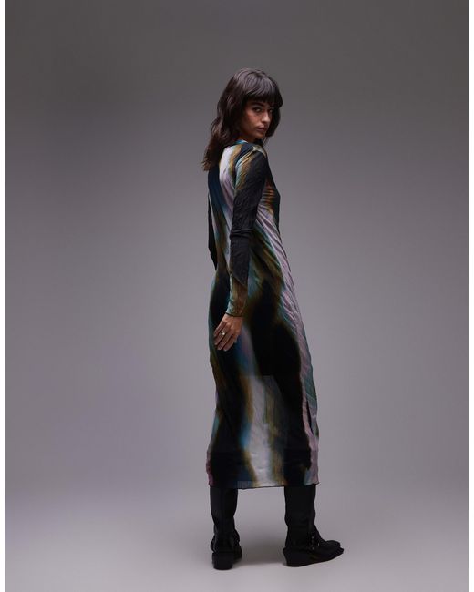 TOPSHOP Gray – langärmliges midaxi-kleid mit em farbverlauf