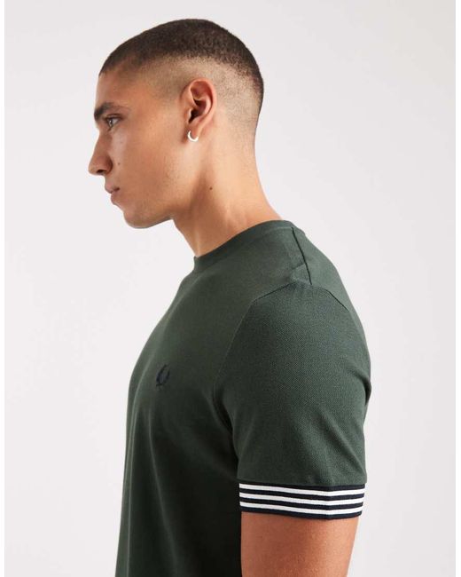 Fred Perry Green Stripe Cuff T-Shirt for men