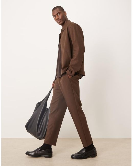 Pantalones De Vestir Marrones De Corte Tapered Con Patrón De Espiga Y Cinturilla Elástica De (Parte De Un Conjunto) ASOS de hombre de color Natural