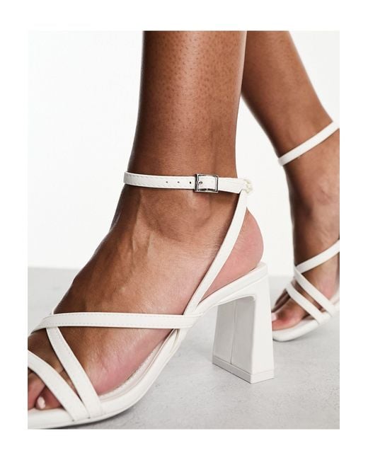 Bershka White Strap Detail Flared Heel Sandals