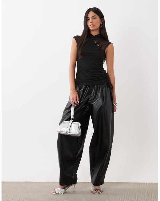 ASOS Black Ruched Side Mandarin Top
