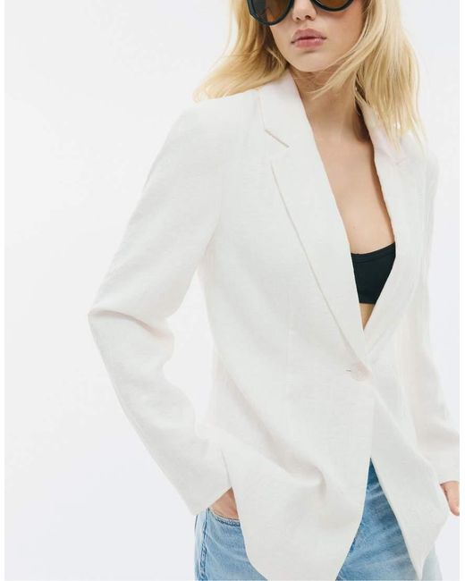 Stradivarius Blue Fitted Rustic Blazer