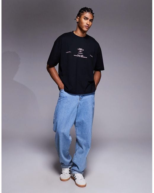 ASOS Black Boxy Oversized T-shirt With Text Graphic for men