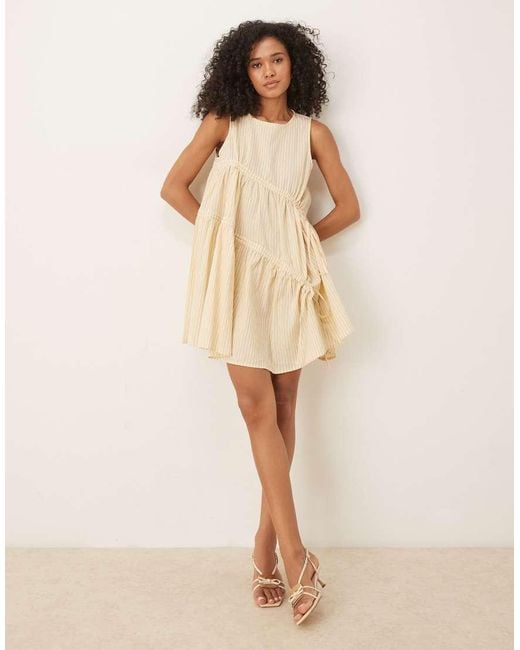 Ghospell Stripe Drawstring Mini Dress in Natural | Lyst UK