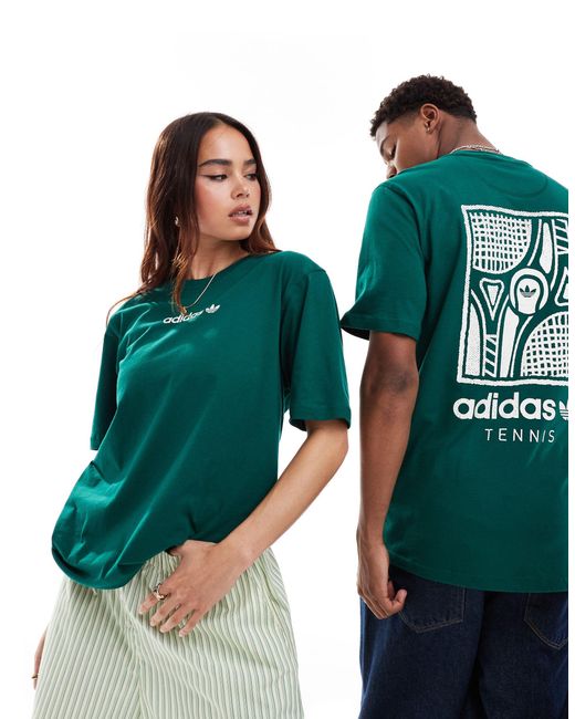 Camiseta verde unisex con estampado gráfico en la espalda tennis Adidas Originals de color Green