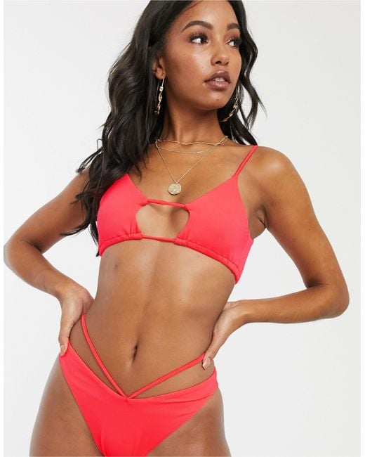 ASOS Synthetic Cut Out Under Boob Bikini Top in Pink (Red) - Lyst