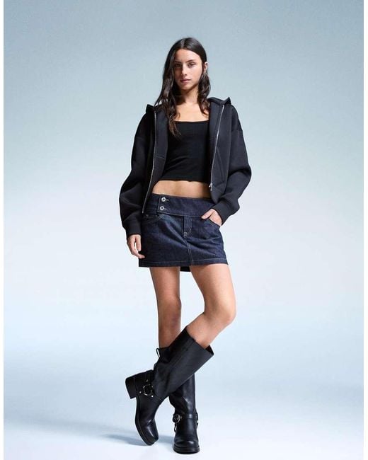 Bershka Blue Neoprene-effect Oversize Zip-up Sweatshirt