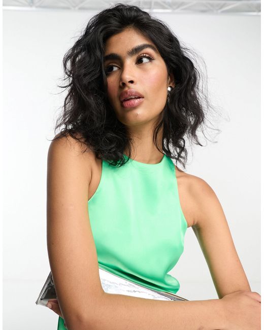 ASOS Racer Neck Satin Slip Mini Dress in Green Lyst