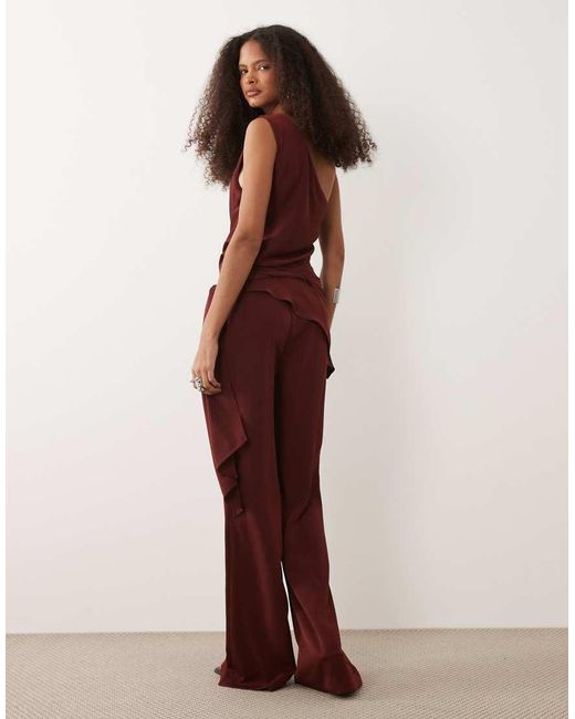 Mango Red One Shoulder Tie Waist Jumpsuit