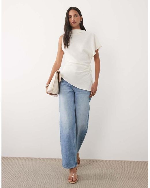 Mango White Asymmetric High Neck Blouse