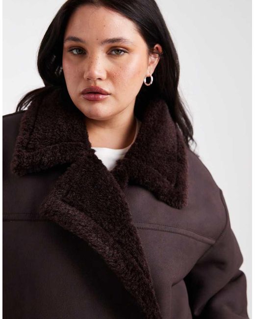 ASOS Black Asos Design Curve Longline Bonded Borg Jacket