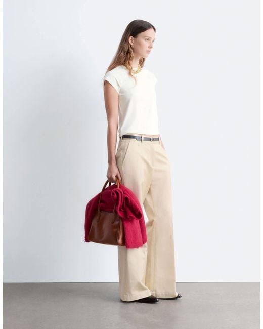 & Other Stories White Jersey Slim Fit Crew Neck Top With Cap Sleeves