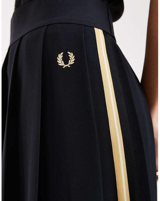 Fred Perry Black Co-Ord Tape Detail Logo Pleated Midi Tennis Skirt