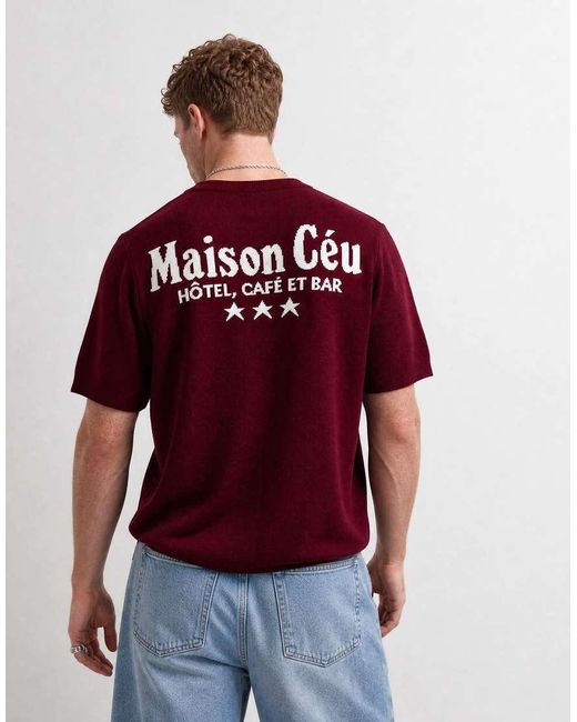 ASOS Red Oversized Knitted T-Shirt With Graphic for men