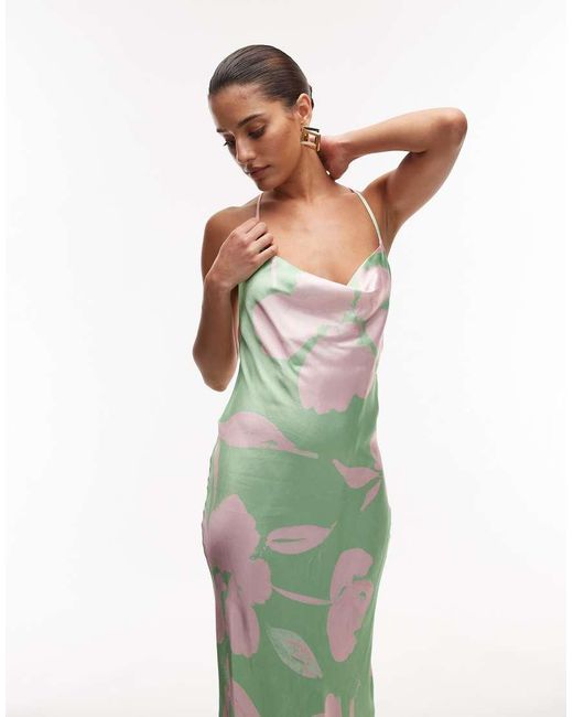 TOPSHOP Green Cowl Maxi Slip Dress