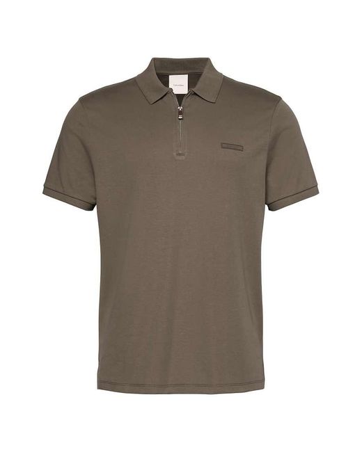 Calvin Klein Gray Slim Zip Neck Polo Shirt for men