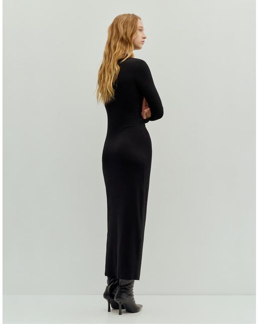 Pull&Bear Black Gathered Midi Dress