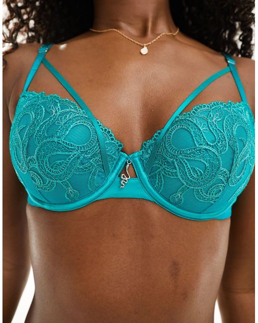 Ann Summers Blue Entangled Non-padded Snake Embroidered Lace Bra