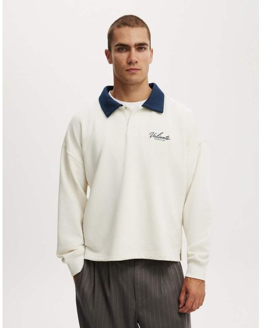 Cotton On White Cropped Fit Graphic Fleece Polo for men