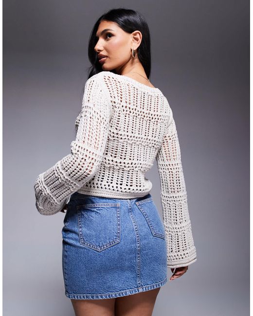 River Island Gray – langärmliges cropped-oberteil aus häkelstrick