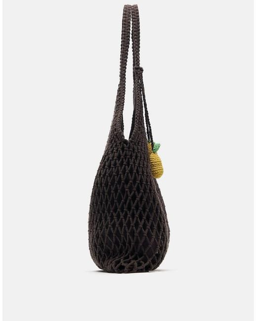Pull&Bear Black Embellished Macramé Tote Bag