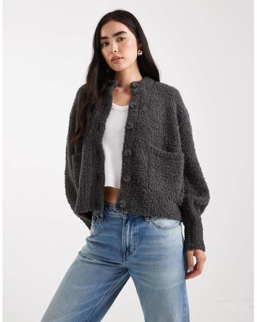 ASOS Black Boxy Oversized Boucle Cardigan With Pocket Detail