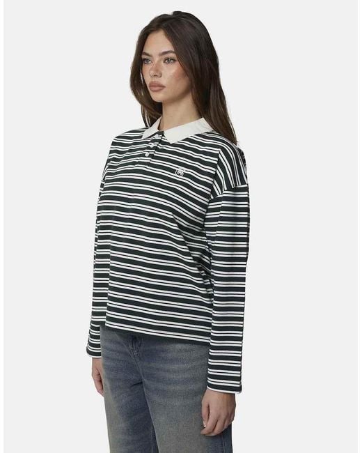 Good For Nothing Gray Striped Monogram Long Sleeve Polo